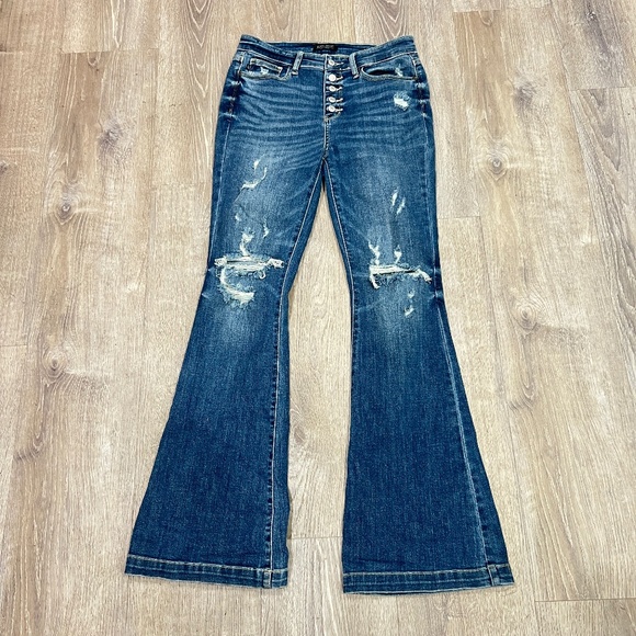 Judy Blue Trouser Flare Jeans Womens 9/29 Button Fly 70s Revival Coastal Cowgirl - Picture 1 of 17